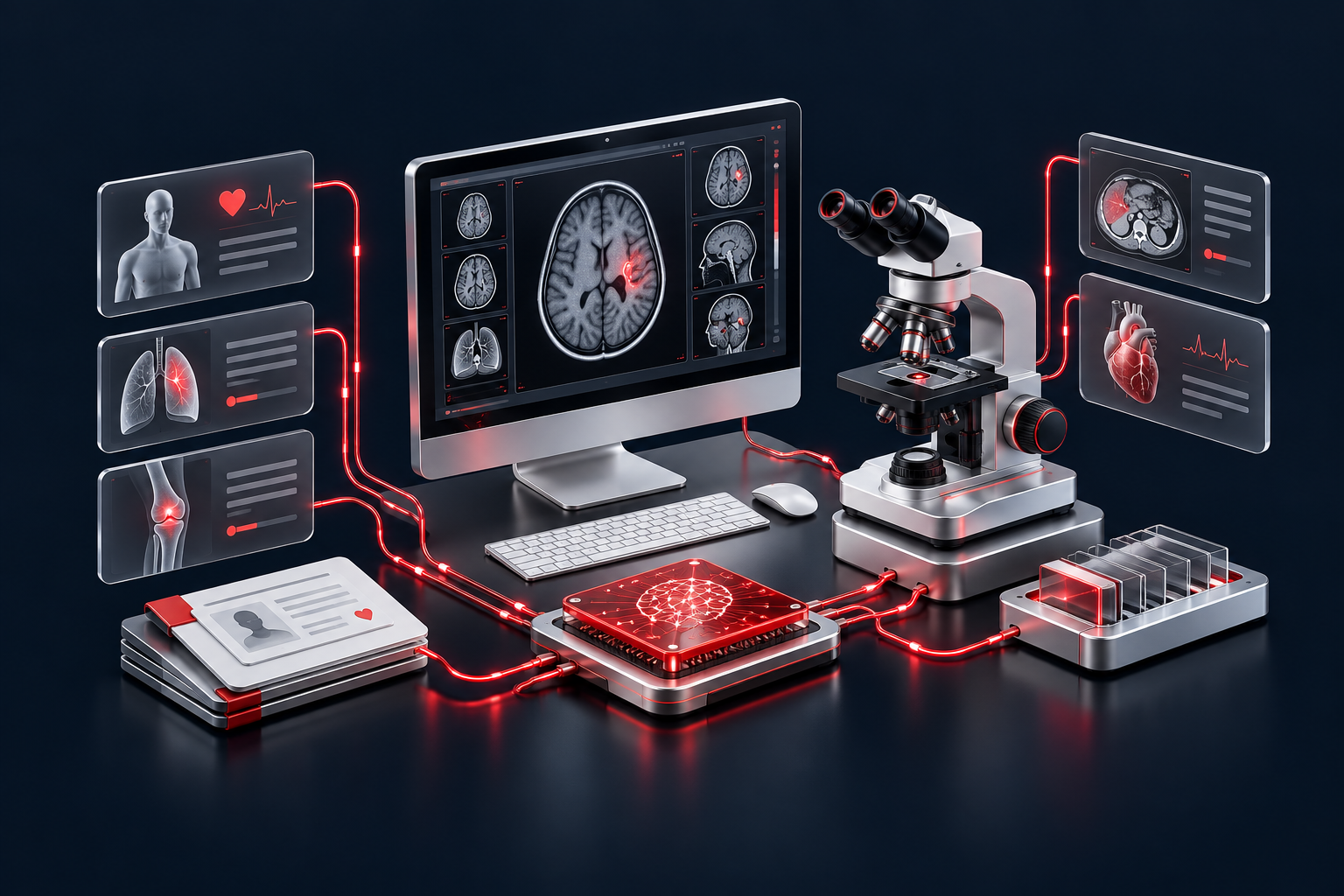 Healthcare information and AI analysis connected in a digital workflow