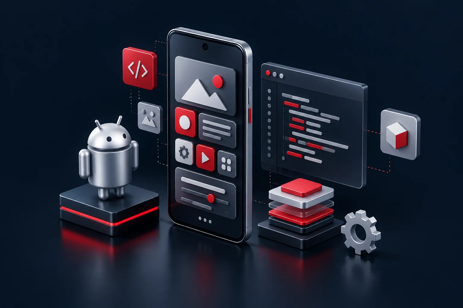 Android App Development illustration showing native Android application components