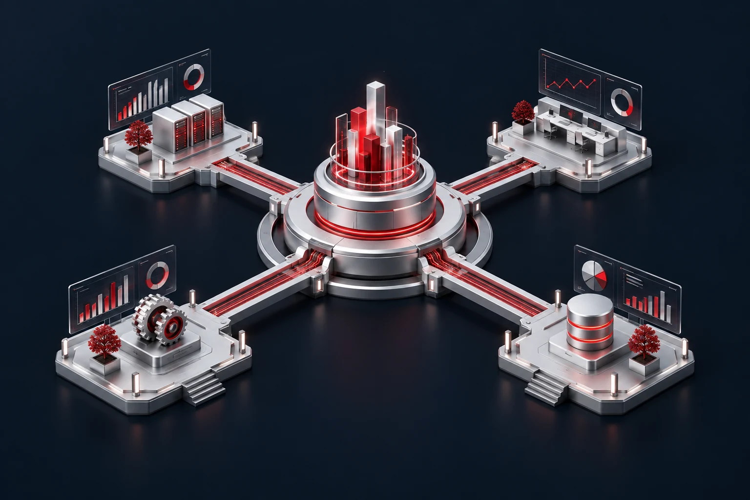 A central software platform connecting business departments and dashboards