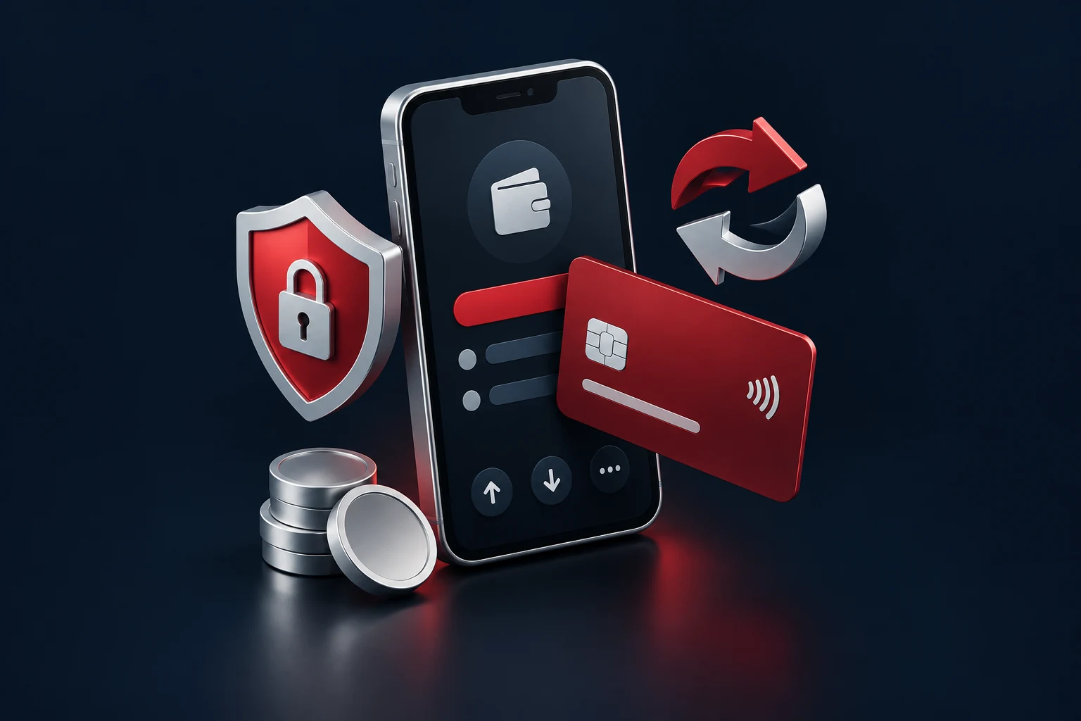 Payment App Development illustration showing digital wallet and protected transactions